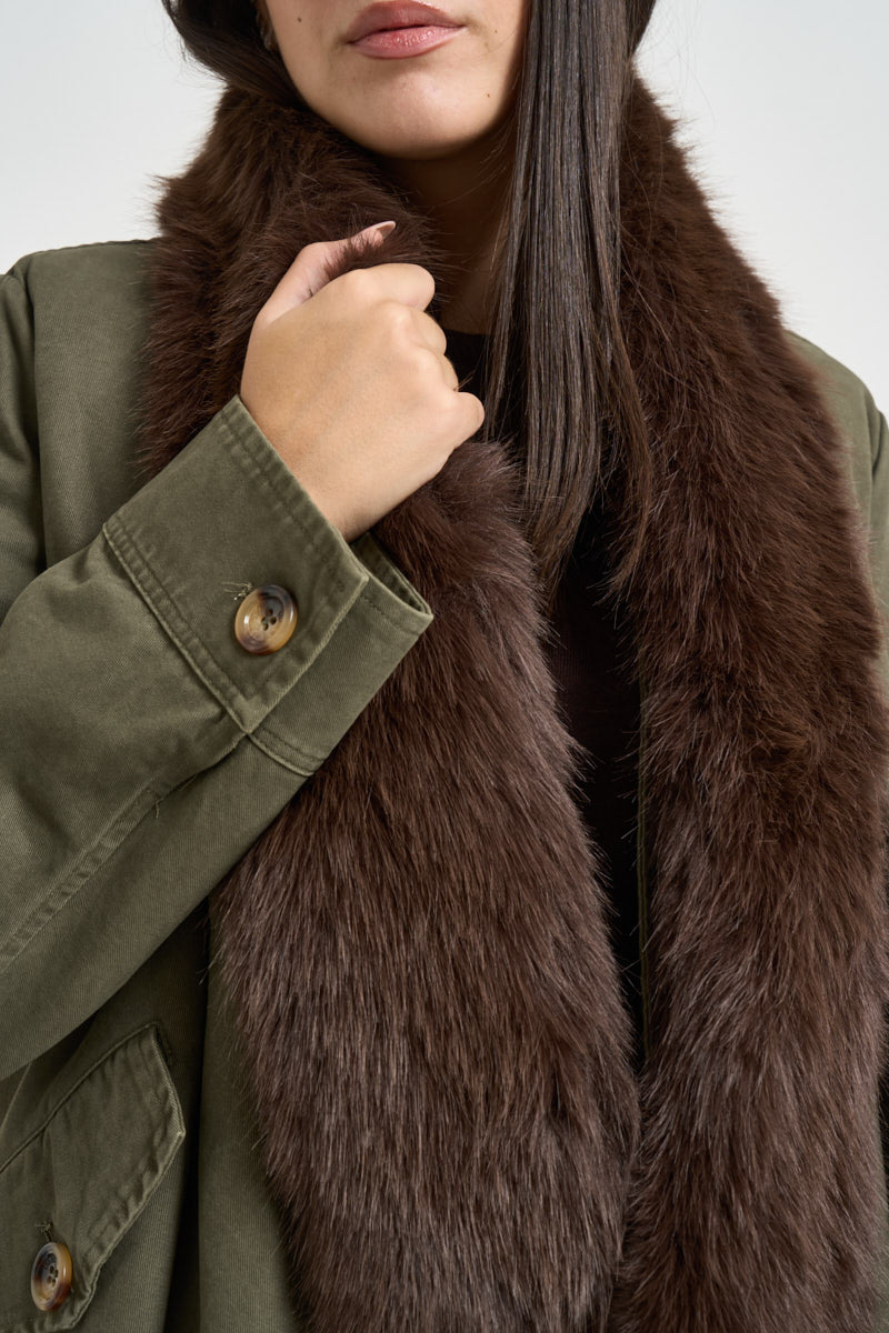 Parka donna collo in eco pelliccia verde militare WF6076 T718A90510 LIU JO 