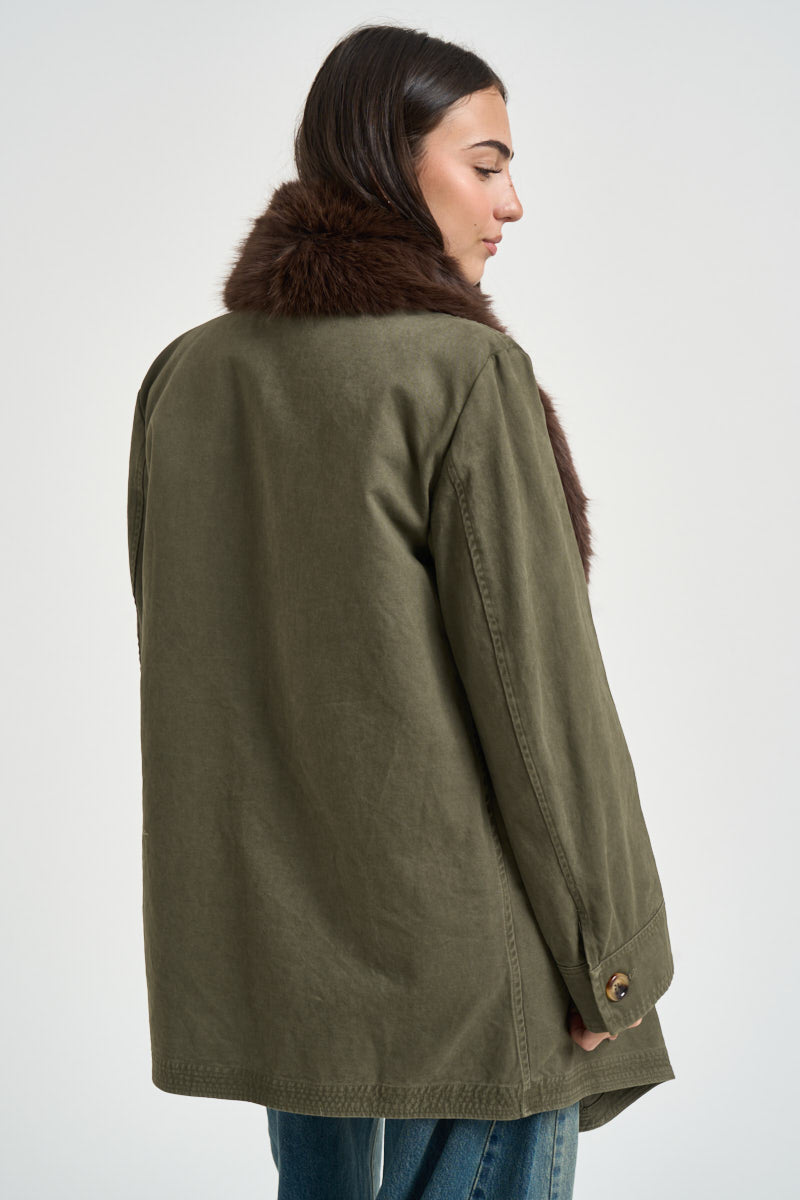 Parka donna collo in eco pelliccia verde militare WF6076 T718A90510 LIU JO 