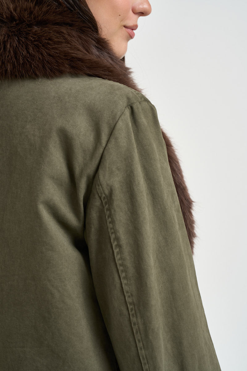 Parka donna collo in eco pelliccia verde militare WF6076 T718A90510 LIU JO 