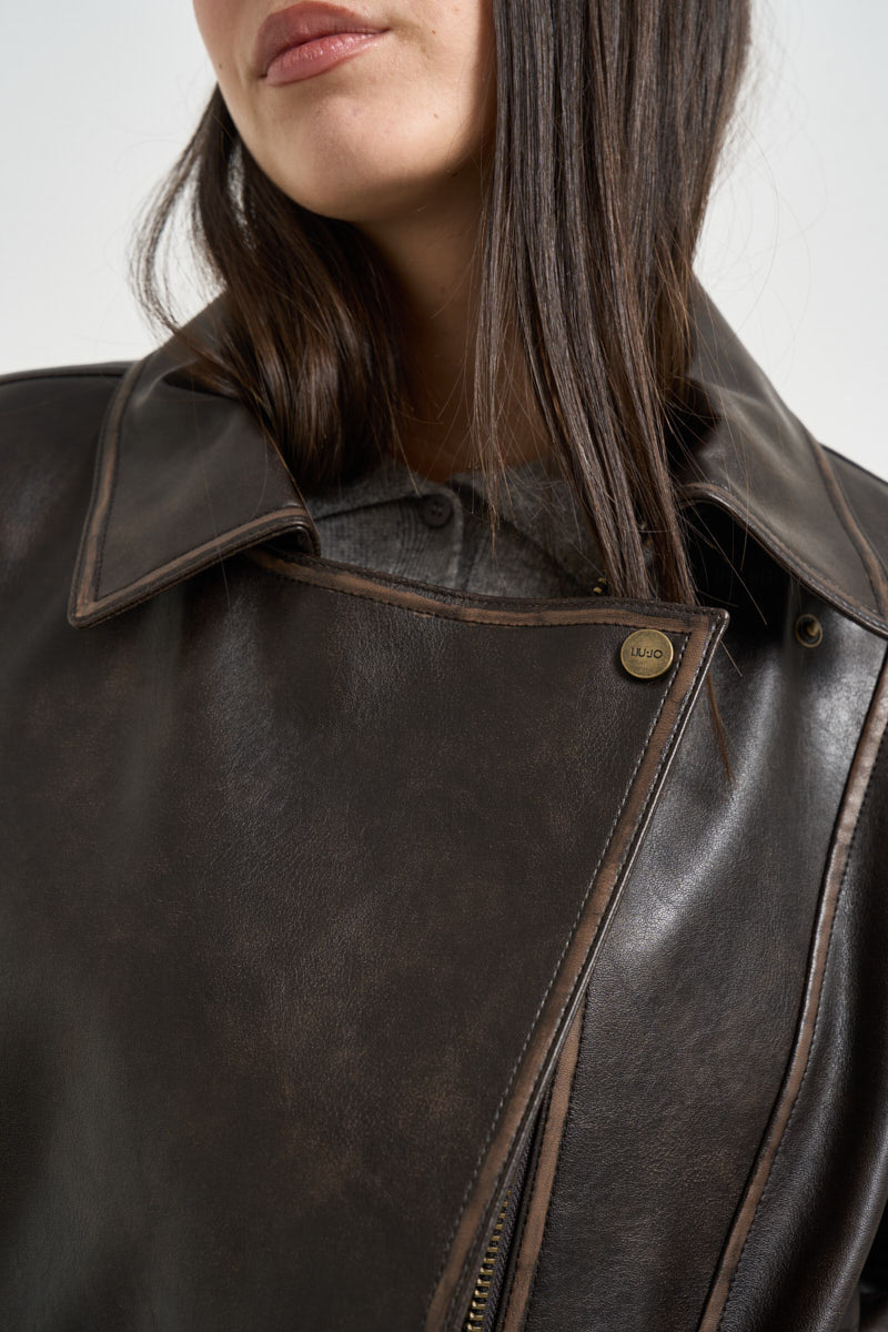 Giacca donna over in ecopelle marrone scuro WF6194 E110691419 LIU JO 