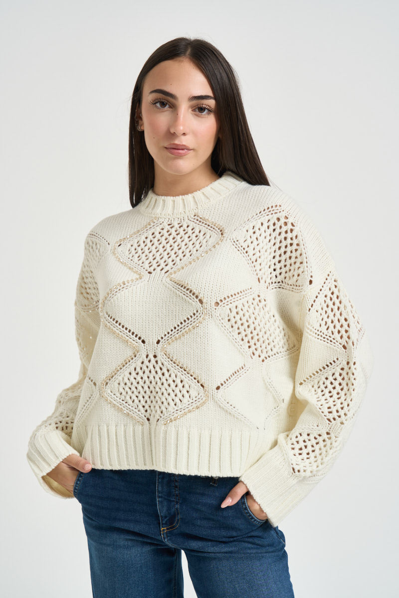 Maglia donna a rombi bianca WF6286 MA37R10701 LIU JO 