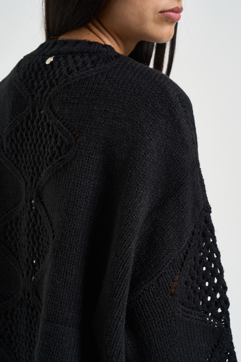 Maglia donna a rombi con perline nera WF6286 MA37R22222 LIU JO 