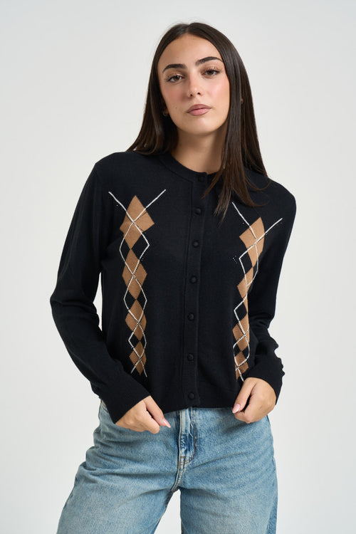 Cardigan donna con bottoni a fantasia nero - 1