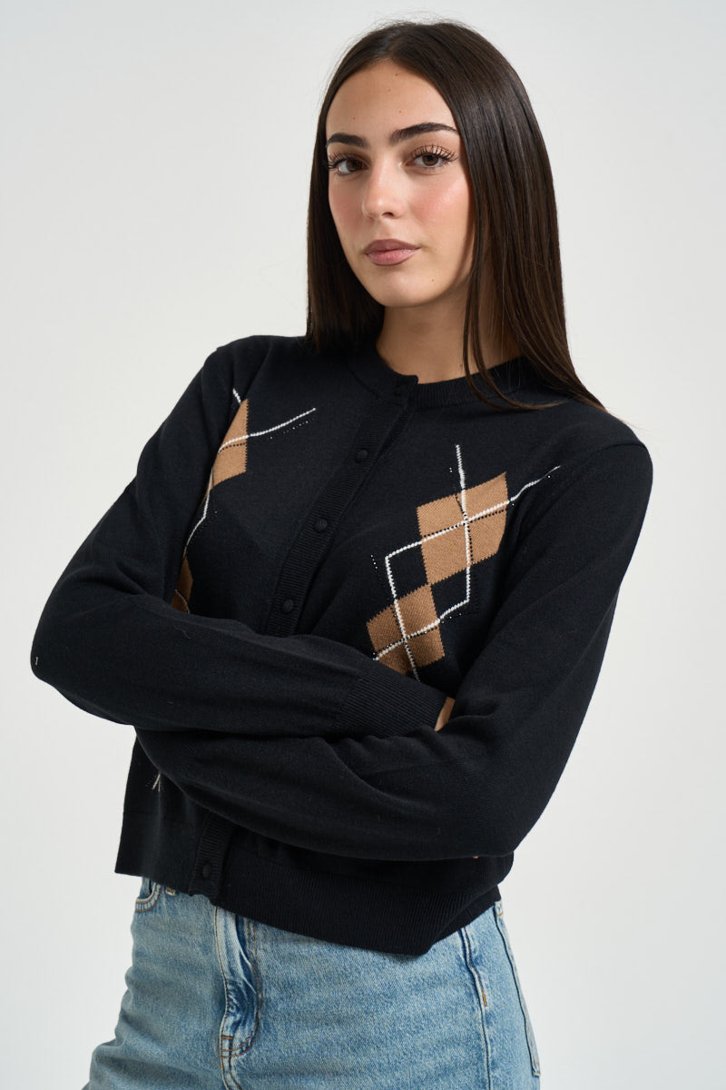 Cardigan donna con bottoni a fantasia nero WF6288 MA16RL9207 LIU JO 
