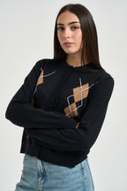 Cardigan donna con bottoni a fantasia nero WF6288 MA16RL9207 LIU JO 