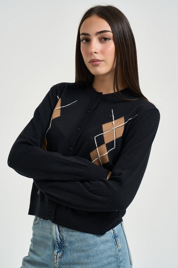 Cardigan donna con bottoni a fantasia nero - 3