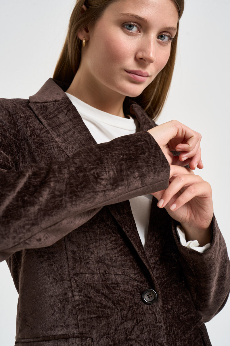 Blazer donna in velluto marrone WF6305 T37737A91106 LIU JO 