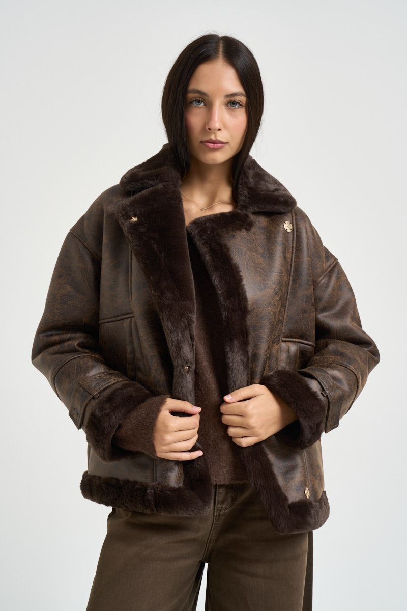 Giacca donna effetto montone marrone WF6328 E11529239 LIU JO 
