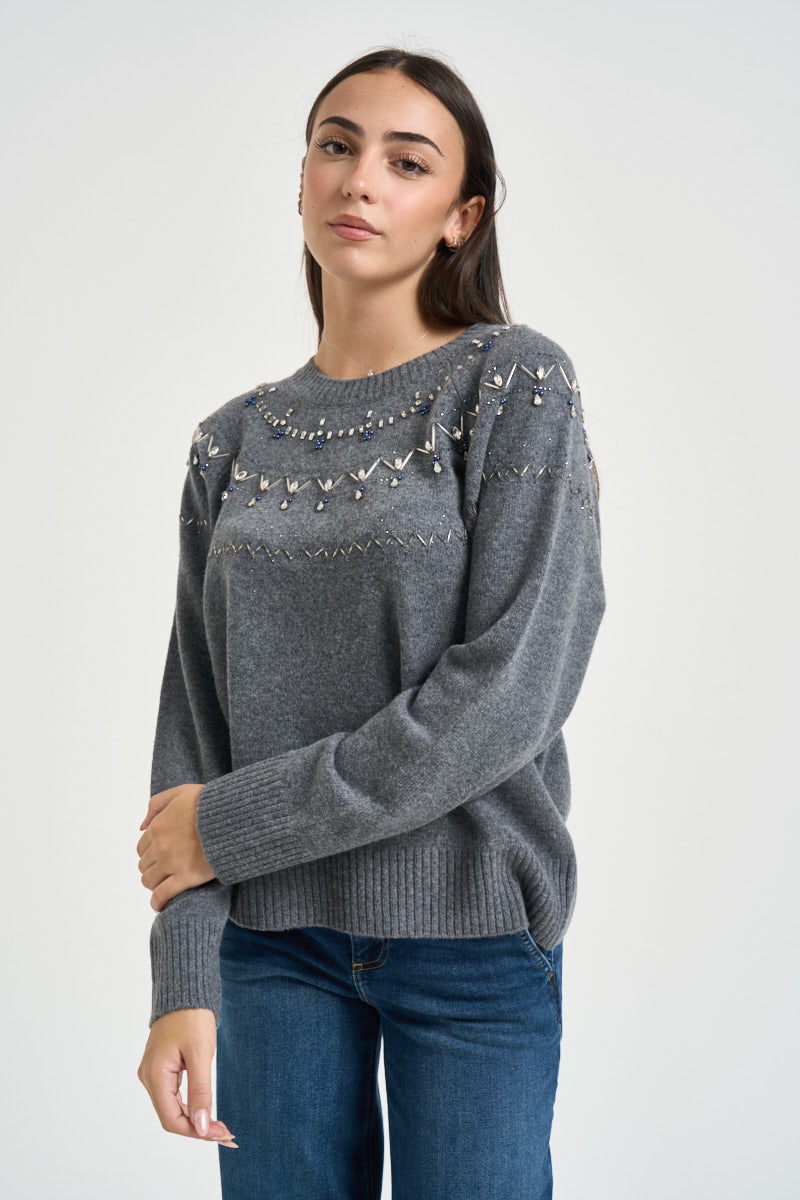 Maglia donna con strass grigia WF6371 MS009L9527 LIU JO 