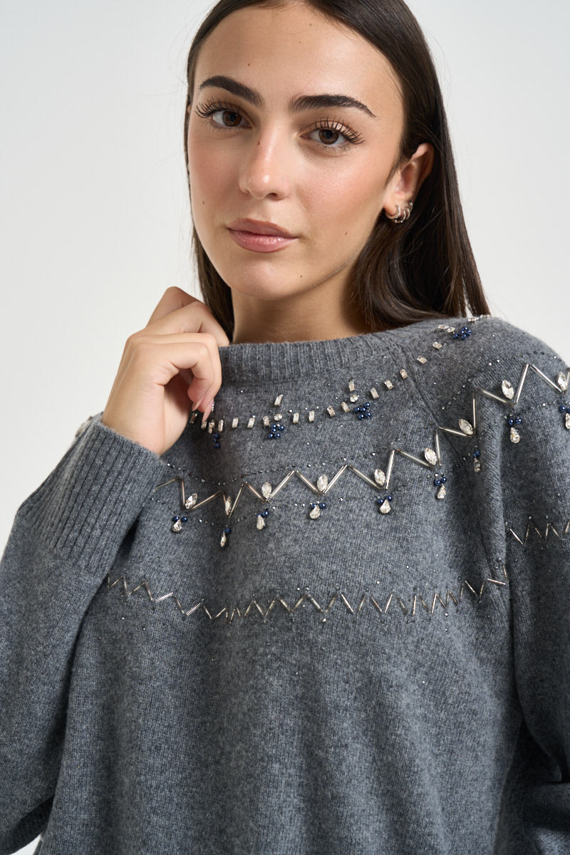 Maglia donna con strass grigia WF6371 MS009L9527 LIU JO 