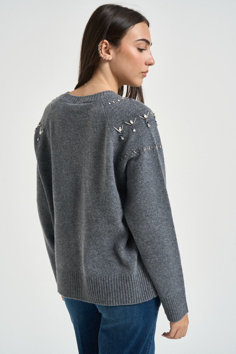Maglia donna con strass grigia WF6371 MS009L9527 LIU JO 