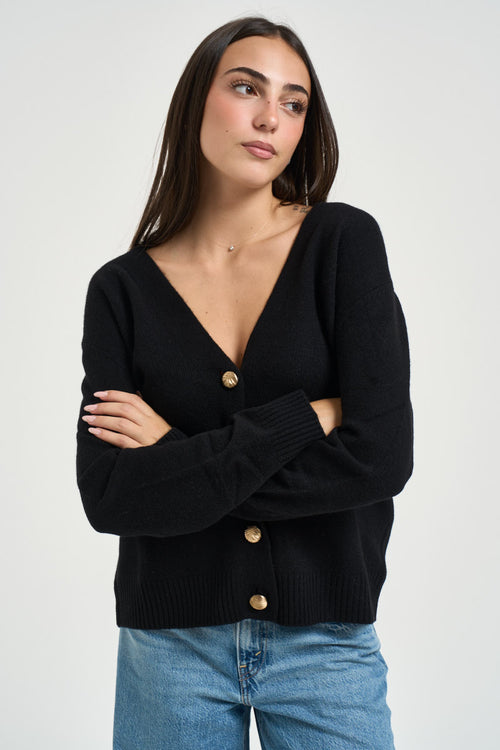 Cardigan donna in pura lana nero - 1