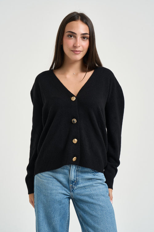 Cardigan donna in pura lana nero - 2
