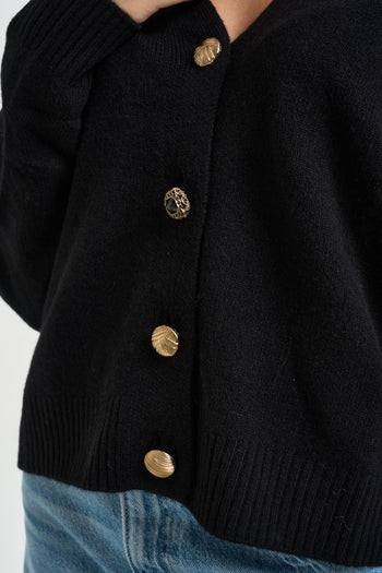 Cardigan donna in pura lana nero - 3