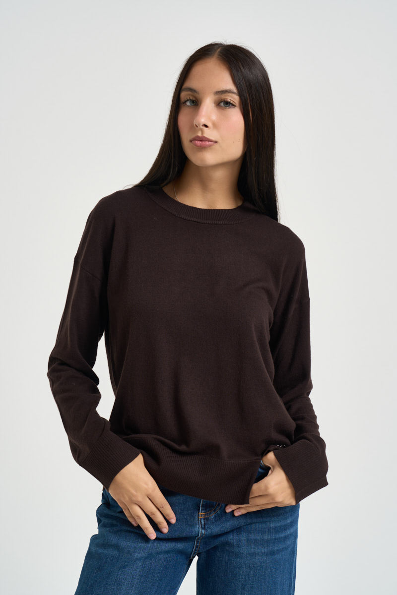 Maglia donna girocollo marrone scuro WF6418 MA16R91106 LIU JO 