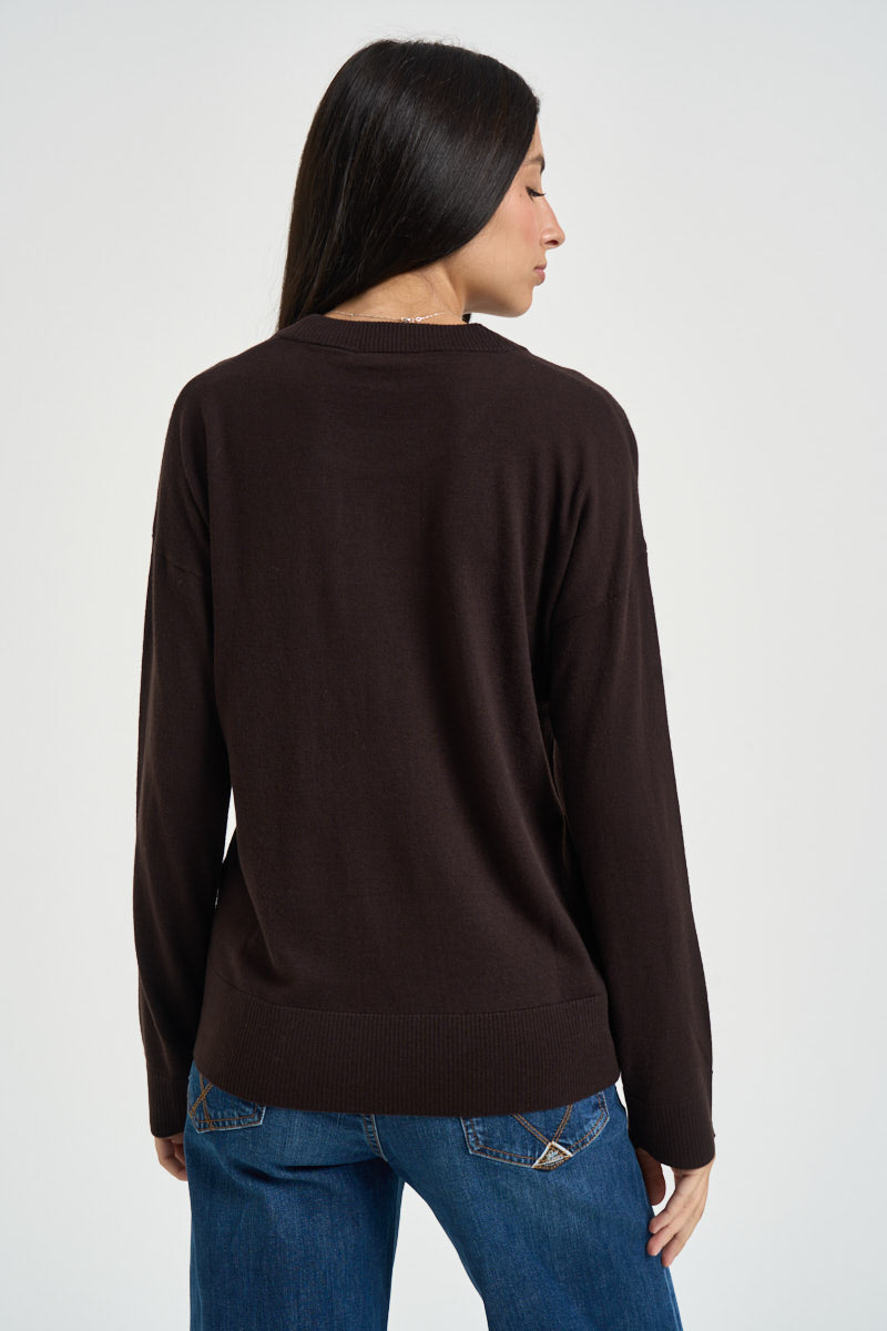 Maglia donna girocollo marrone scuro WF6418 MA16R91106 LIU JO 