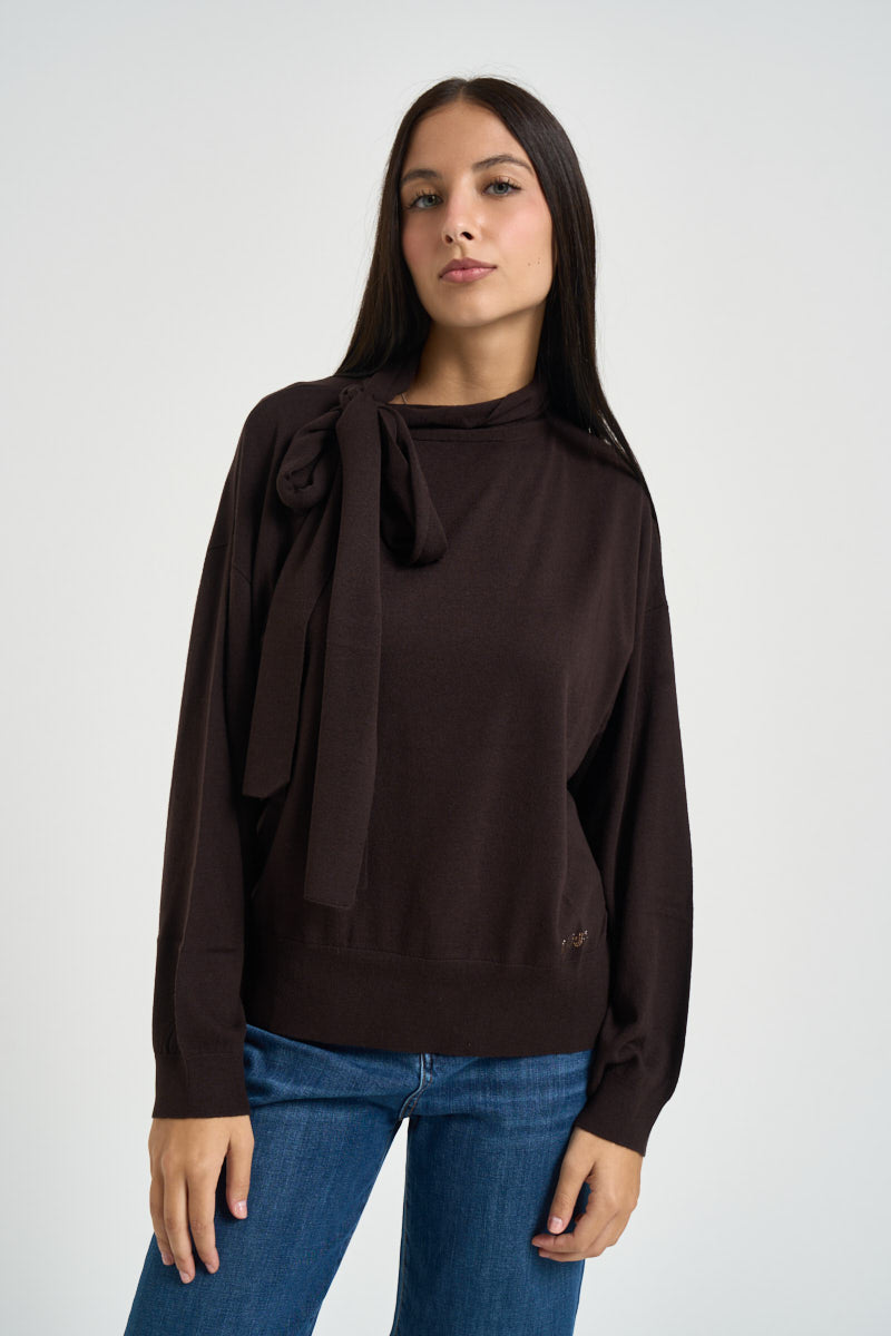 Maglia donna con fiocco marrone WF6445 MA16R91106 LIU JO 