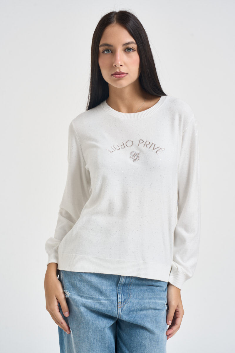 Maglia donna con micro pailletes bianca TF6037 10701 LIU JO SPORT 