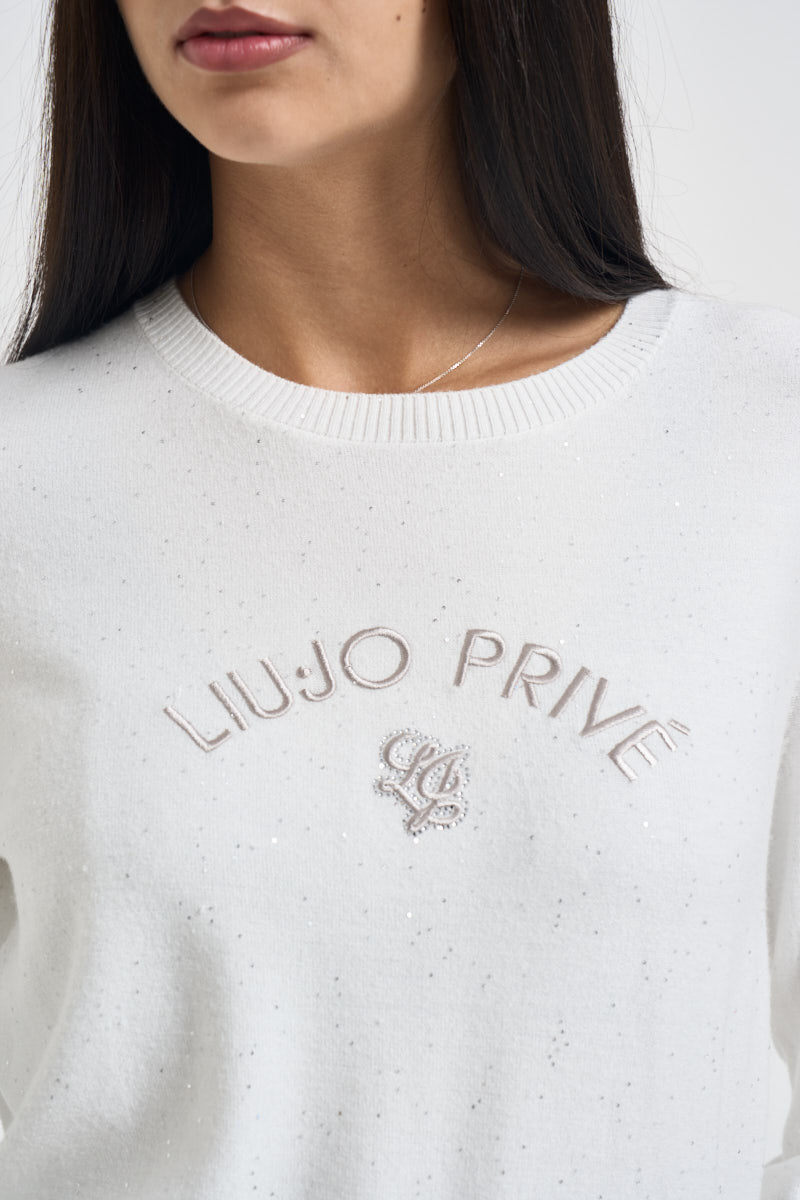 Maglia donna con micro pailletes bianca TF6037 10701 LIU JO SPORT 