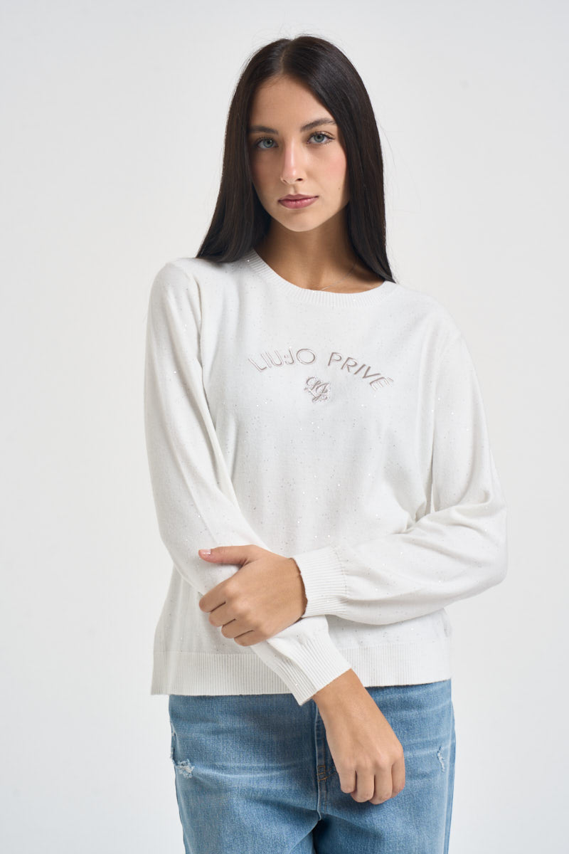 Maglia donna con micro pailletes bianca TF6037 10701 LIU JO SPORT 