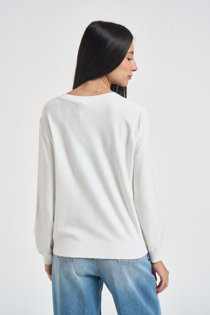 Maglia donna con micro pailletes bianca TF6037 10701 LIU JO SPORT 