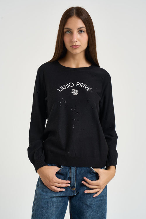 Maglia donna con dettagli lamè nera