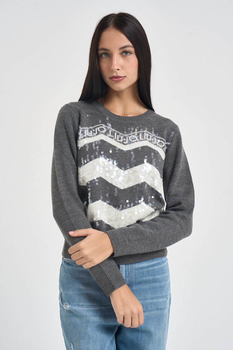 Maglia donna fantasia con paillettes grigia TF6156 D3031 LIU JO SPORT 