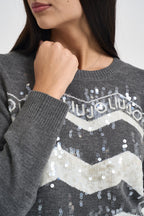 Maglia donna fantasia con paillettes grigia TF6156 D3031 LIU JO SPORT 