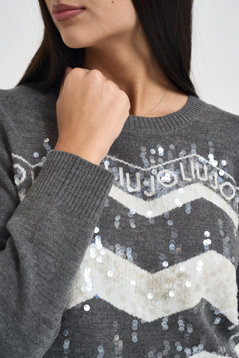 Maglia donna fantasia con paillettes grigia TF6156 D3031 LIU JO SPORT 