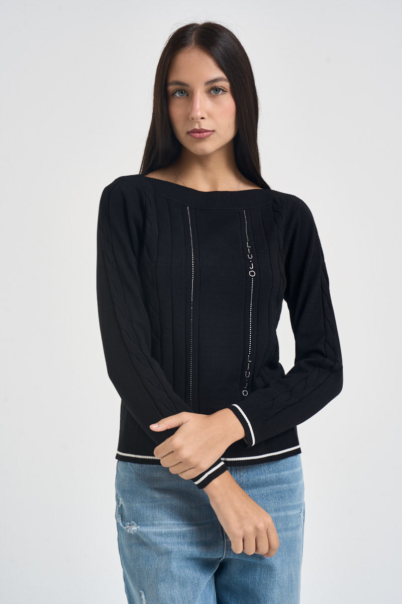 Maglia donna con scollo a barca nera TF6189 A3521 LIU JO SPORT 
