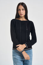 Maglia donna con scollo a barca nera TF6189 A3521 LIU JO SPORT 