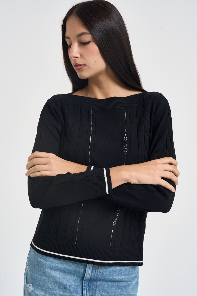 Maglia donna con scollo a barca nera TF6189 A3521 LIU JO SPORT 