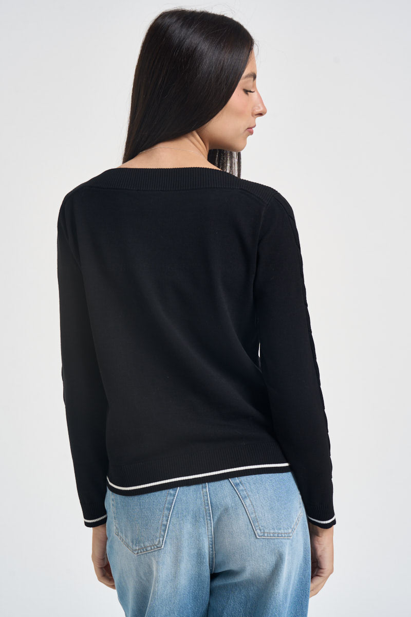 Maglia donna con scollo a barca nera TF6189 A3521 LIU JO SPORT 