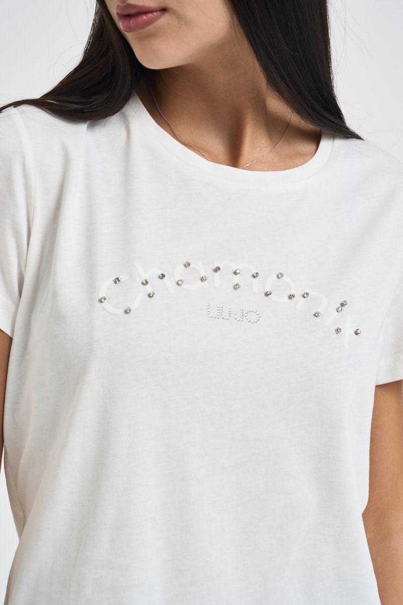 T-shirt donna con applicazioni gioello bianca TF6241 L9507 LIU JO SPORT 