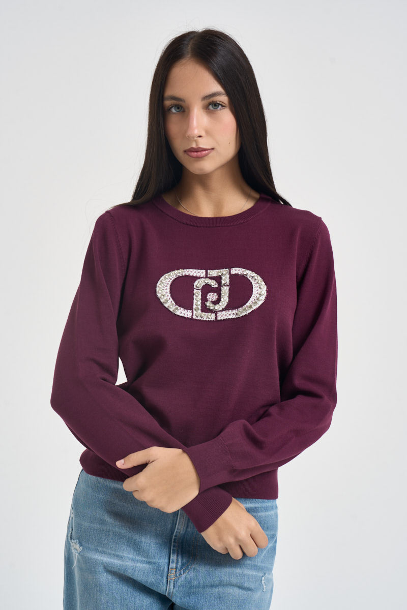 Maglia donna con logo gioiello bordeaux. TF6261 L9625 LIU JO SPORT 