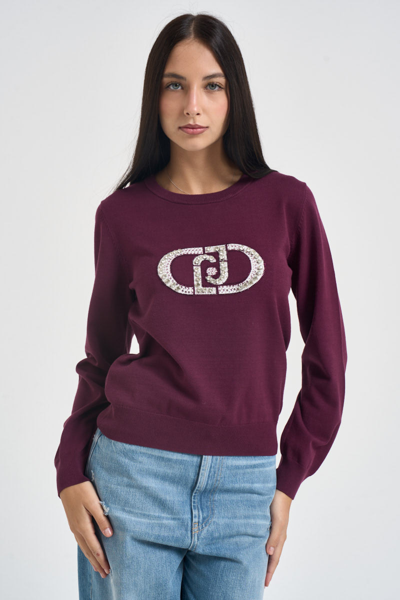 Maglia donna con logo gioiello bordeaux. TF6261 L9625 LIU JO SPORT 