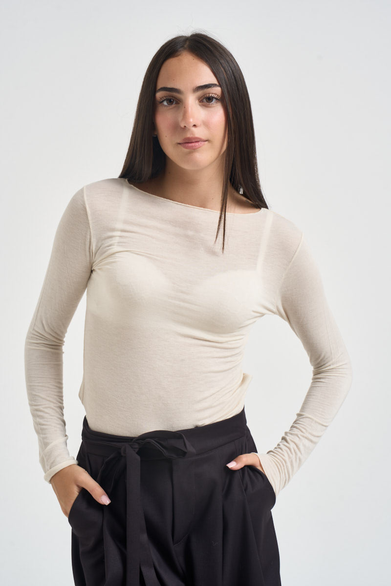 Maglia donna collo a barca panna 12635 PANNA LOKITA MILANO 