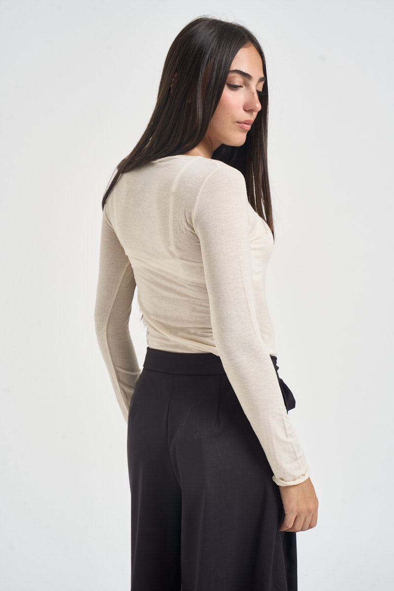 Maglia donna collo a barca panna 12635 PANNA LOKITA MILANO 