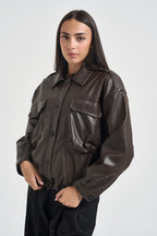 Giacca donna in ecopelle marrone scuro 2685 MORO LOKITA MILANO 