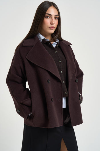 Giacca donna corta doppiopetto marrone - 7