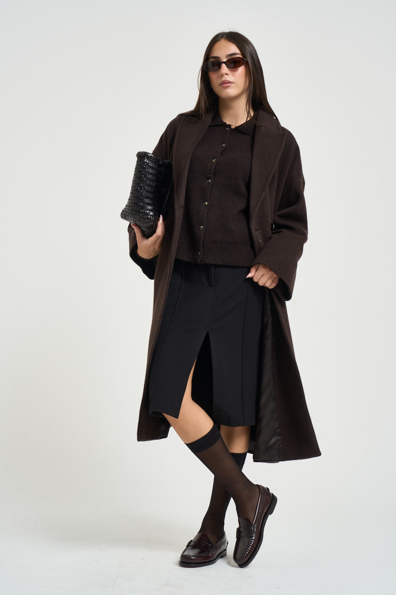 Cappotto donna lungo con cinta moro SAGGIO MARRONE MARELLA 