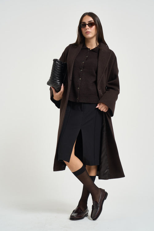 Cappotto donna lungo con cinta moro - 1