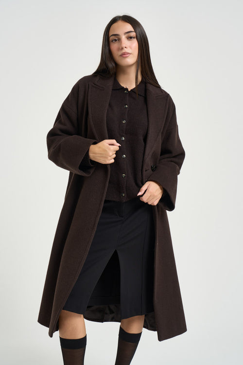 Cappotto donna lungo con cinta moro - 2