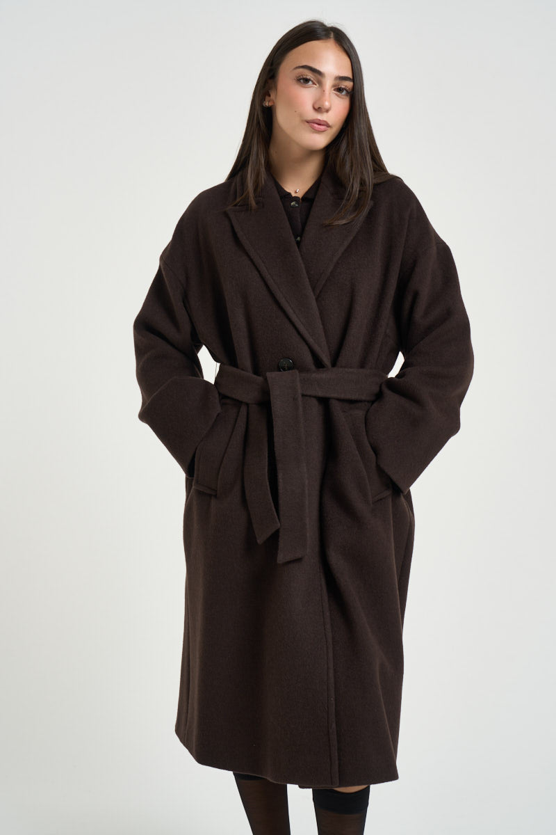 Cappotto donna lungo con cinta moro SAGGIO MARRONE MARELLA 
