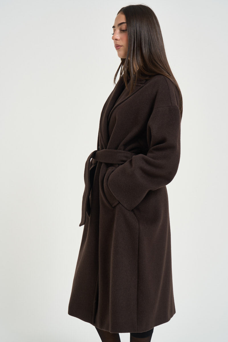 Cappotto donna lungo con cinta moro SAGGIO MARRONE MARELLA 