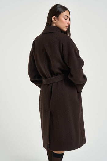 Cappotto donna lungo con cinta moro - 6