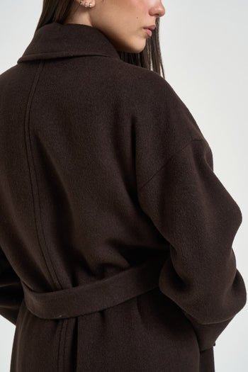 Cappotto donna lungo con cinta moro - 7