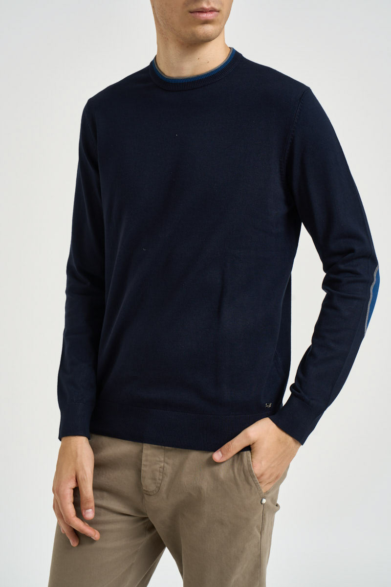 Maglia uomo girocollo con toppe blu MK20028 BLU MARKUP 