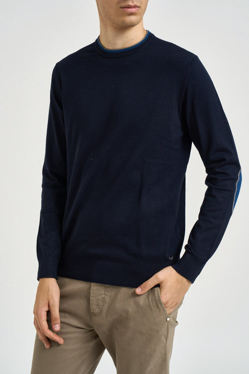 Maglia uomo girocollo con toppe blu - 1