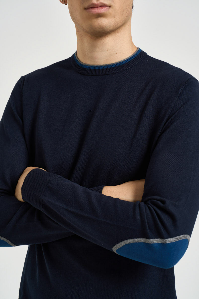 Maglia uomo girocollo con toppe blu MK20028 BLU MARKUP 